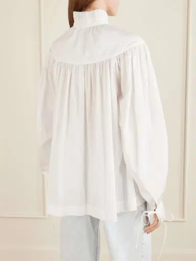 Dries Van Noten Tie-detailed Ruffled Gathered Cotton-poplin Blouse | Thumbnail 4 Dries Van Noten Tie-detailed Ruffled Gathered Cotton-poplin Blouse | Thumbnail 4