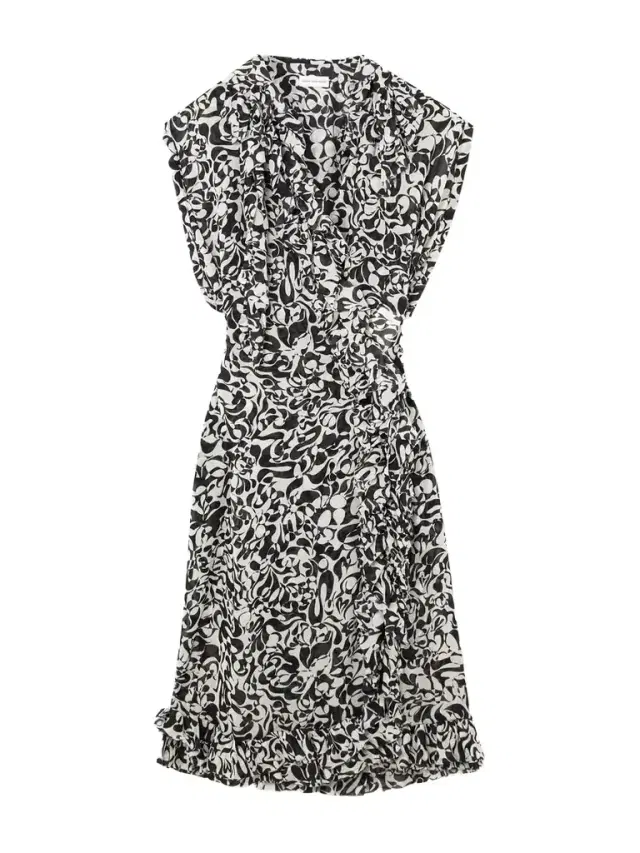 Ruffled Printed Crepe De Chine Midi Wrap Dress