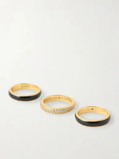 Roxanne Assoulin A Touch Of Midnight Set Of Three Gold-tone Crystal Rings | Thumbnail 3 Roxanne Assoulin A Touch Of Midnight Set Of Three Gold-tone Crystal Rings | Thumbnail 3