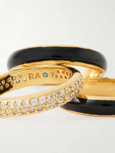 Roxanne Assoulin A Touch Of Midnight Set Of Three Gold-tone Crystal Rings | Thumbnail 4 Roxanne Assoulin A Touch Of Midnight Set Of Three Gold-tone Crystal Rings | Thumbnail 4