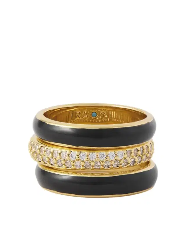 A Touch Of Midnight Set Of Three Gold-tone Crystal Rings