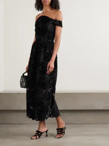 Erdem Off-the-shoulder Embroidered Velvet And Tulle Midi Dress | Thumbnail 2 Erdem Off-the-shoulder Embroidered Velvet And Tulle Midi Dress | Thumbnail 2