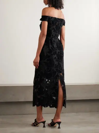 Erdem Off-the-shoulder Embroidered Velvet And Tulle Midi Dress | Thumbnail 3 Erdem Off-the-shoulder Embroidered Velvet And Tulle Midi Dress | Thumbnail 3