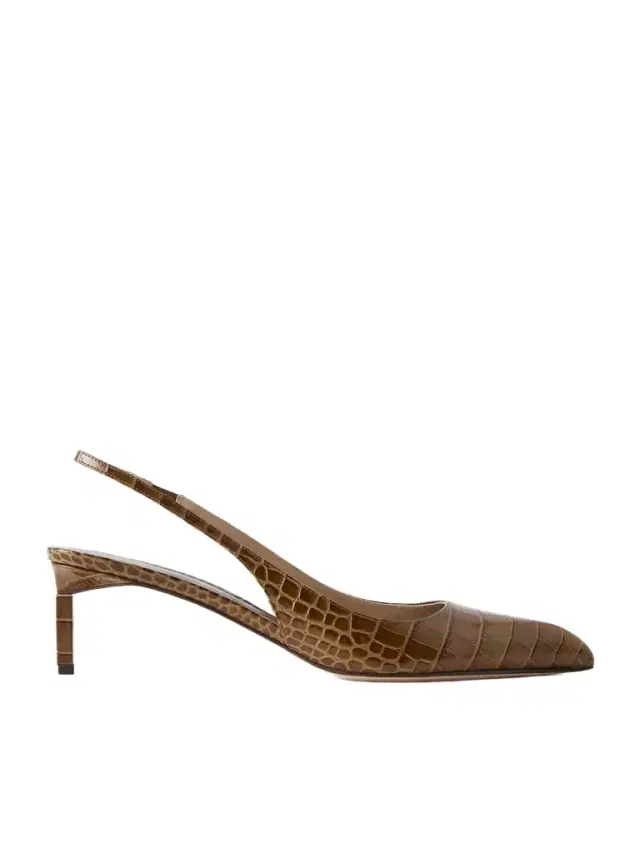 Croc-effect Leather Slingback Pumps