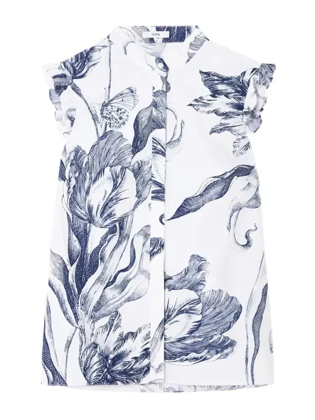 Ruffled Floral-print Cotton-poplin Blouse