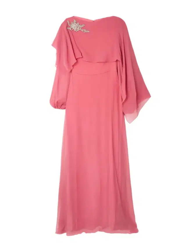 Cape-effect Asymmetric Embellished Silk-crepon Gown
