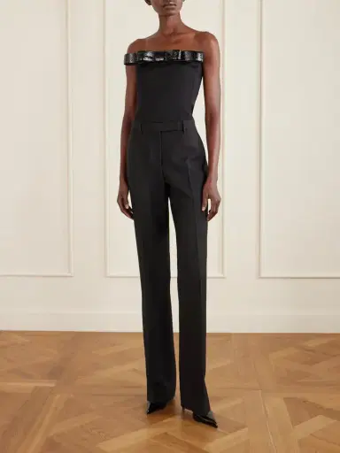 Tom Ford Off-the-shoulder Snake-effect Leather-trimmed Wool-twill Top | Thumbnail 2