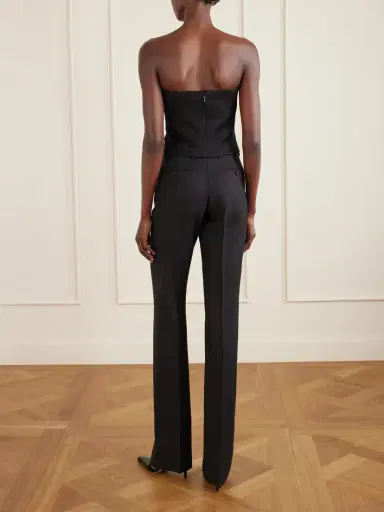 Tom Ford Off-the-shoulder Snake-effect Leather-trimmed Wool-twill Top | Thumbnail 3