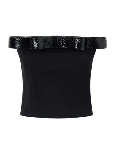 Tom Ford Off-the-shoulder Snake-effect Leather-trimmed Wool-twill Top | Thumbnail 1