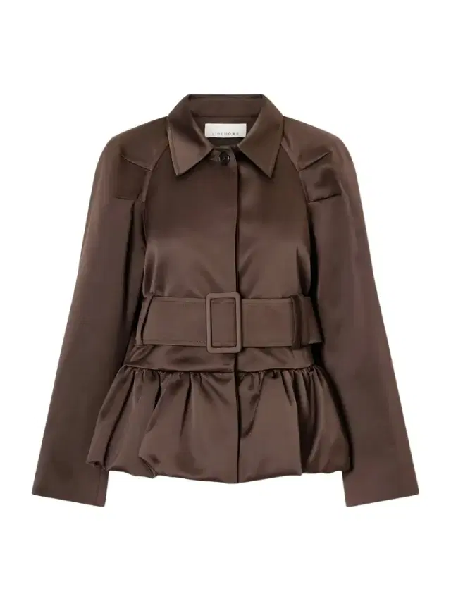 Belted Cotton-blend Satin Peplum Jacket