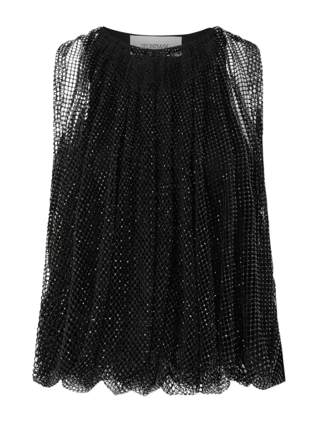 Ruched Crystal-embellished Mesh Top