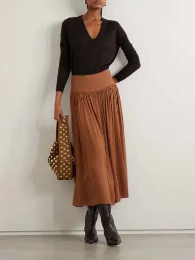 Joseph Santos Pinstriped Gathered Crepe Midi Skirt | Thumbnail 2