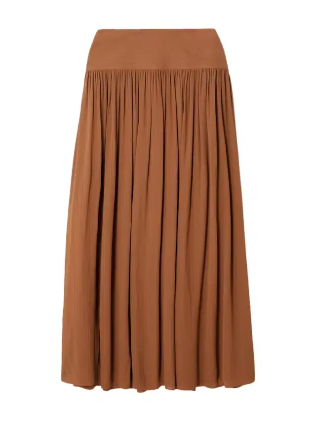 Santos Pinstriped Gathered Crepe Midi Skirt