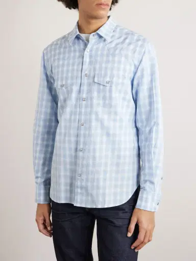 Tom Ford Slim-Fit Checked Cotton and Linen-Blend Shirt - Men | Thumbnail 3