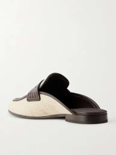 Brunello Cucinelli Leather-trimmed Raffia Slip-ons | Thumbnail 3 Brunello Cucinelli Leather-trimmed Raffia Slip-ons | Thumbnail 3