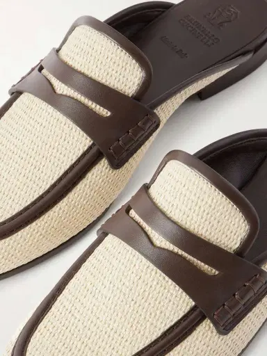 Brunello Cucinelli Leather-trimmed Raffia Slip-ons | Thumbnail 5 Brunello Cucinelli Leather-trimmed Raffia Slip-ons | Thumbnail 5