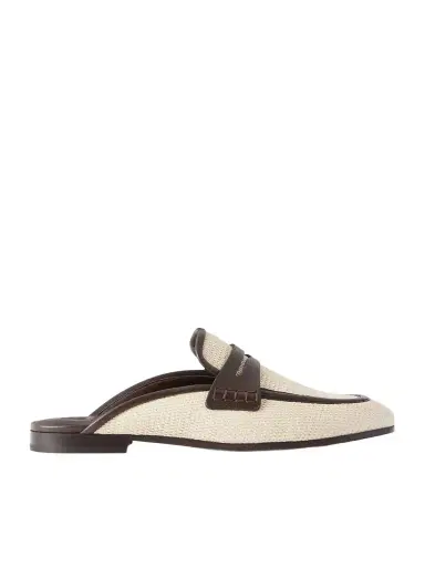 Brunello Cucinelli Leather-trimmed Raffia Slip-ons | Thumbnail 1 Brunello Cucinelli Leather-trimmed Raffia Slip-ons | Thumbnail 1