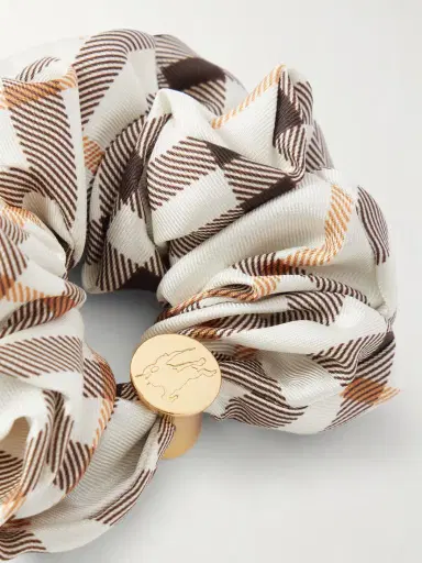 Burberry Embellished Checked Silk-twill Scrunchie | Thumbnail 2 Burberry Embellished Checked Silk-twill Scrunchie | Thumbnail 2