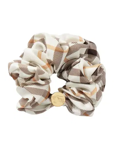 Burberry Embellished Checked Silk-twill Scrunchie | Thumbnail 1 Burberry Embellished Checked Silk-twill Scrunchie | Thumbnail 1