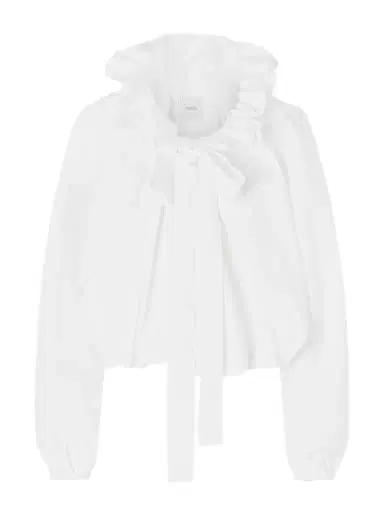 Patou Tie-detailed Ruffled Cotton-poplin Blouse | Thumbnail 1 Patou Tie-detailed Ruffled Cotton-poplin Blouse | Thumbnail 1