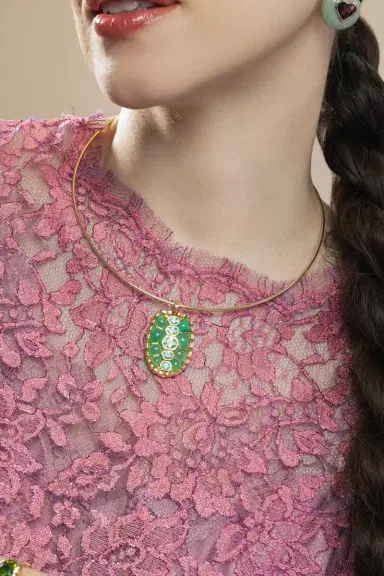 Retrouvaí Chrysoprase Paraiba Tortoiseshell Pendant Necklace | Thumbnail 3