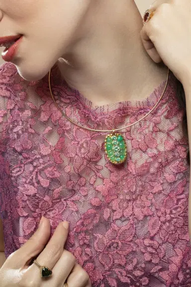 Retrouvaí Chrysoprase Paraiba Tortoiseshell Pendant Necklace | Thumbnail 5