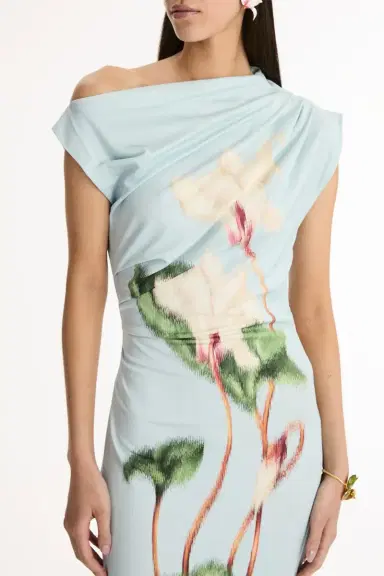 Oscar de la Renta Cyclamen Drape Detail Dress | Thumbnail 4