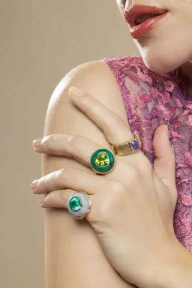 Retrouvaí Emerald Blue Agate Petite Lollipop Ring | Thumbnail 2