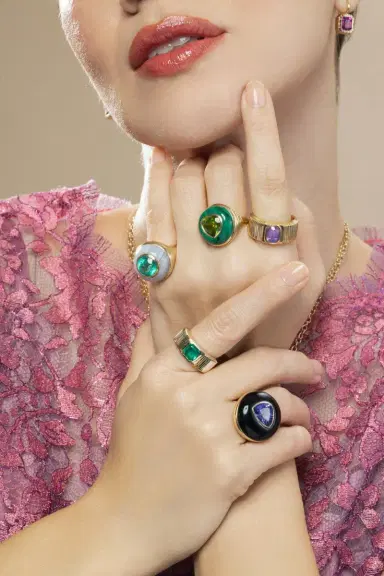 Retrouvaí Emerald Blue Agate Petite Lollipop Ring | Thumbnail 3