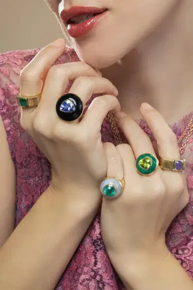 Retrouvaí Emerald Blue Agate Petite Lollipop Ring | Thumbnail 4