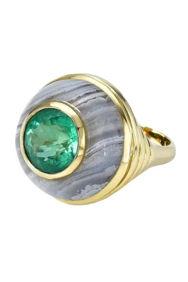 RETROUVAI Emerald Blue Agate Petite Lollipop Ring