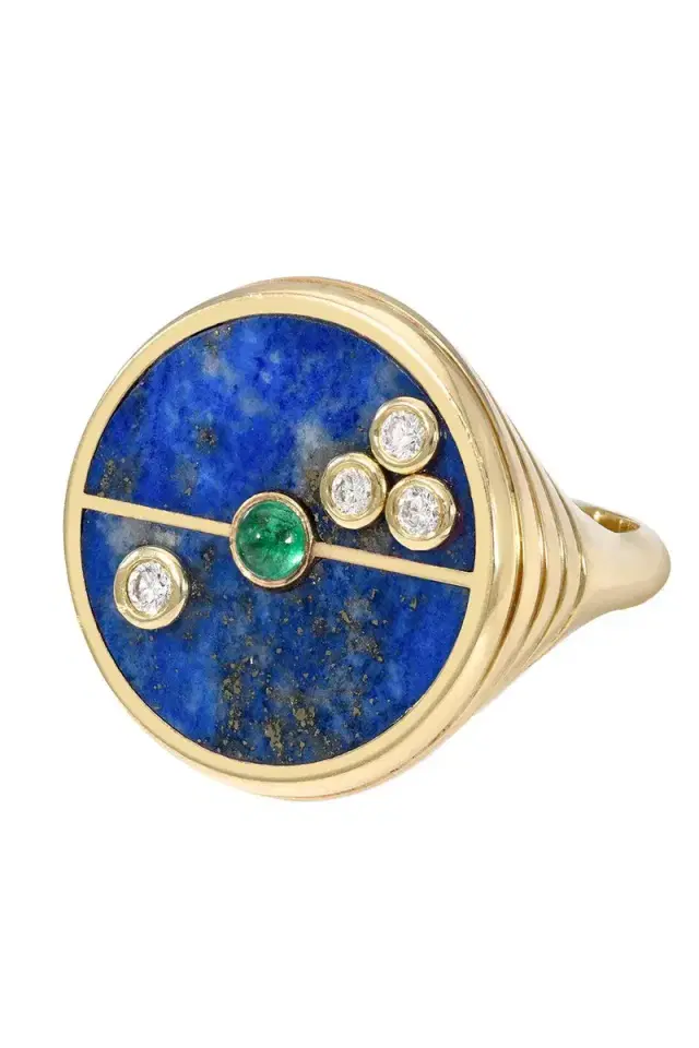 RETROUVAI Lapis Emerald Compass Ring