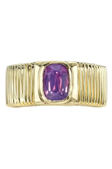 Retrouvaí Milky Fuchsia Sapphire Pleated Band Ring | Thumbnail 1