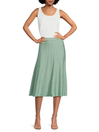 Misook Women's Scalloped Rib-Knit A-Line Midi-Skirt - Mystic Green | Thumbnail 2