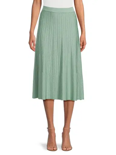 Misook Women's Scalloped Rib-Knit A-Line Midi-Skirt - Mystic Green | Thumbnail 3