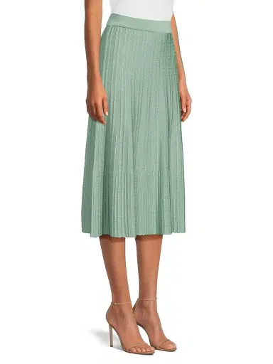 Misook Women's Scalloped Rib-Knit A-Line Midi-Skirt - Mystic Green | Thumbnail 4