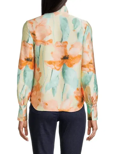 Misook Women's Floral Tieneck Crêpe de Chine Blouse | Thumbnail 5 Misook Women's Floral Tieneck Crêpe de Chine Blouse | Thumbnail 5