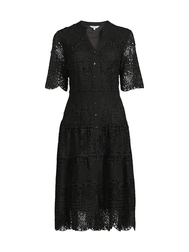 Misook Women's Tiered Laced A-Line Midi-Dress - Black
