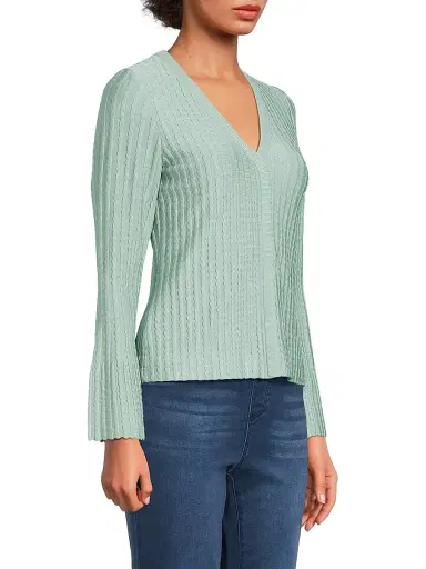 Misook Women's Scalloped Rib-Knit Top - Mystic Green | Thumbnail 4 Misook Women's Scalloped Rib-Knit Top - Mystic Green | Thumbnail 4