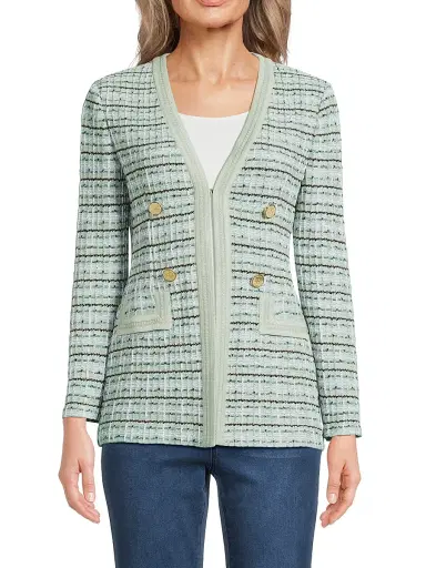 Misook Women's Plaid Textured Knit Jacket - Fresh Mint Mystic Green | Thumbnail 3 Misook Women's Plaid Textured Knit Jacket - Fresh Mint Mystic Green | Thumbnail 3