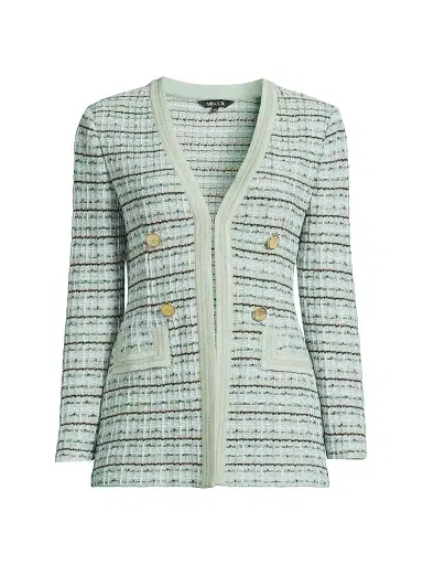 Misook Women's Plaid Textured Knit Jacket - Fresh Mint Mystic Green | Thumbnail 1 Misook Women's Plaid Textured Knit Jacket - Fresh Mint Mystic Green | Thumbnail 1