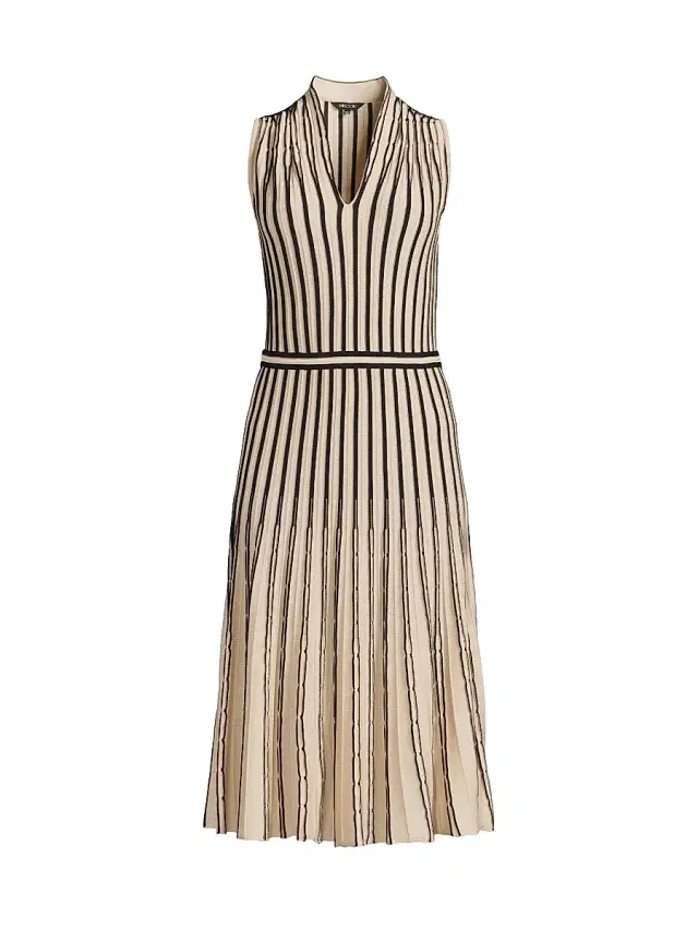 Misook Women's Striped Rib-Knit Midi-Dress - Biscotti Black