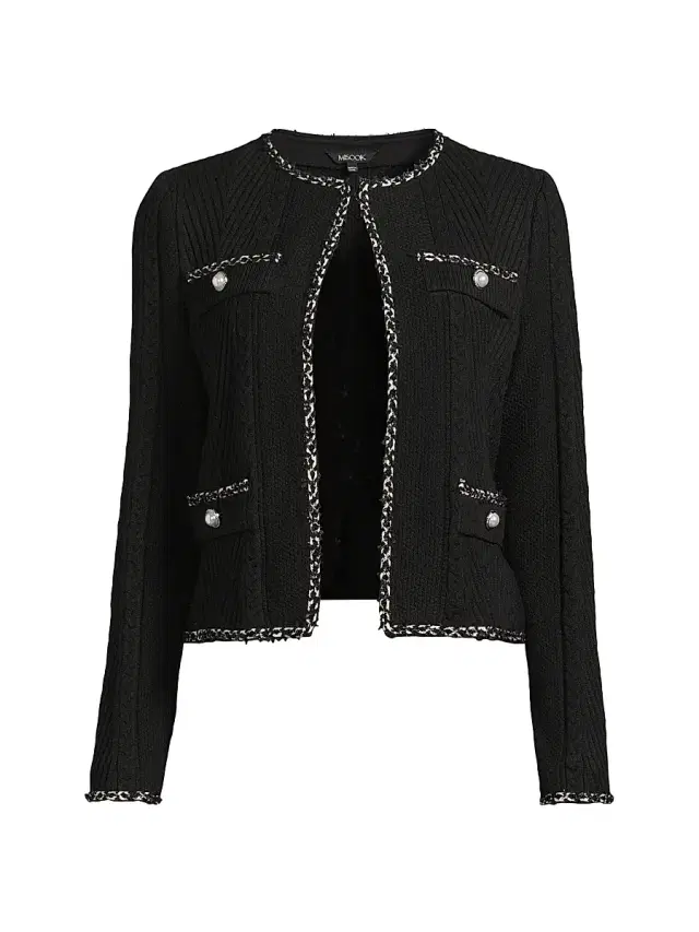 Women's Rib-Knit Long-Sleeve Jacket - Black Biscotti