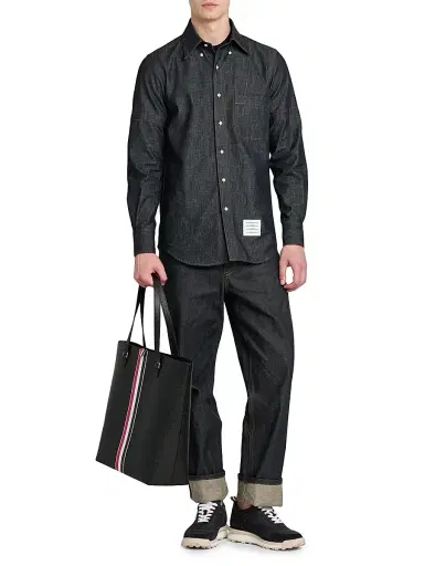Thom Browne Men's Denim Long-Sleeve Button-Down Shirt - Navy - Size XXL | Thumbnail 2 Thom Browne Men's Denim Long-Sleeve Button-Down Shirt - Navy - Size XXL | Thumbnail 2