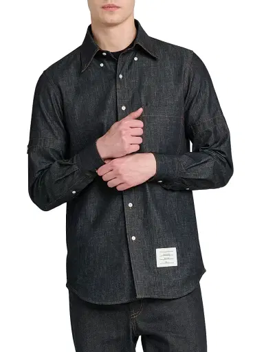 Thom Browne Men's Denim Long-Sleeve Button-Down Shirt - Navy - Size XXL | Thumbnail 3 Thom Browne Men's Denim Long-Sleeve Button-Down Shirt - Navy - Size XXL | Thumbnail 3