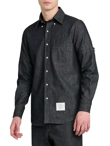 Thom Browne Men's Denim Long-Sleeve Button-Down Shirt - Navy - Size XXL | Thumbnail 4 Thom Browne Men's Denim Long-Sleeve Button-Down Shirt - Navy - Size XXL | Thumbnail 4