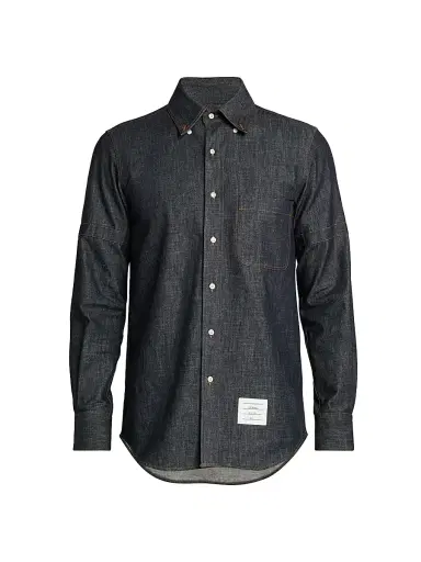 Thom Browne Men's Denim Long-Sleeve Button-Down Shirt - Navy - Size XXL | Thumbnail 1 Thom Browne Men's Denim Long-Sleeve Button-Down Shirt - Navy - Size XXL | Thumbnail 1