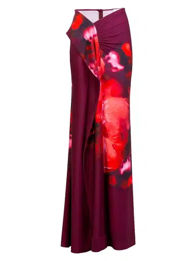 Silvia Tcherassi Women's Meissa Abstract Print Maxi Skirt - Burgundy Flower | Thumbnail 1