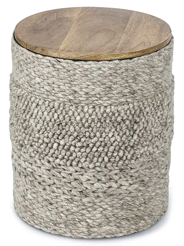 Anaya Handwoven Textured Storage Side Table - Taupe
