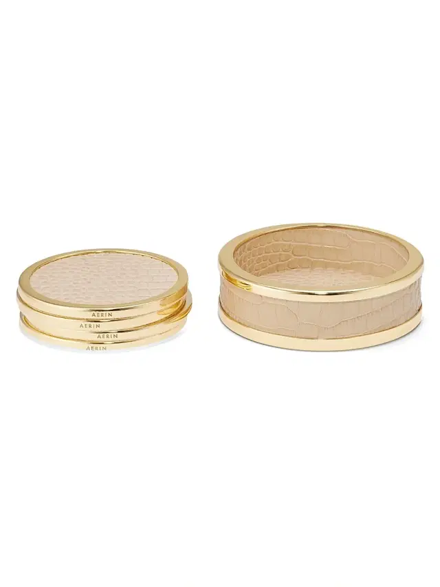 AERIN Colette Croc-Embossed Leather Coasters/Set Of Four